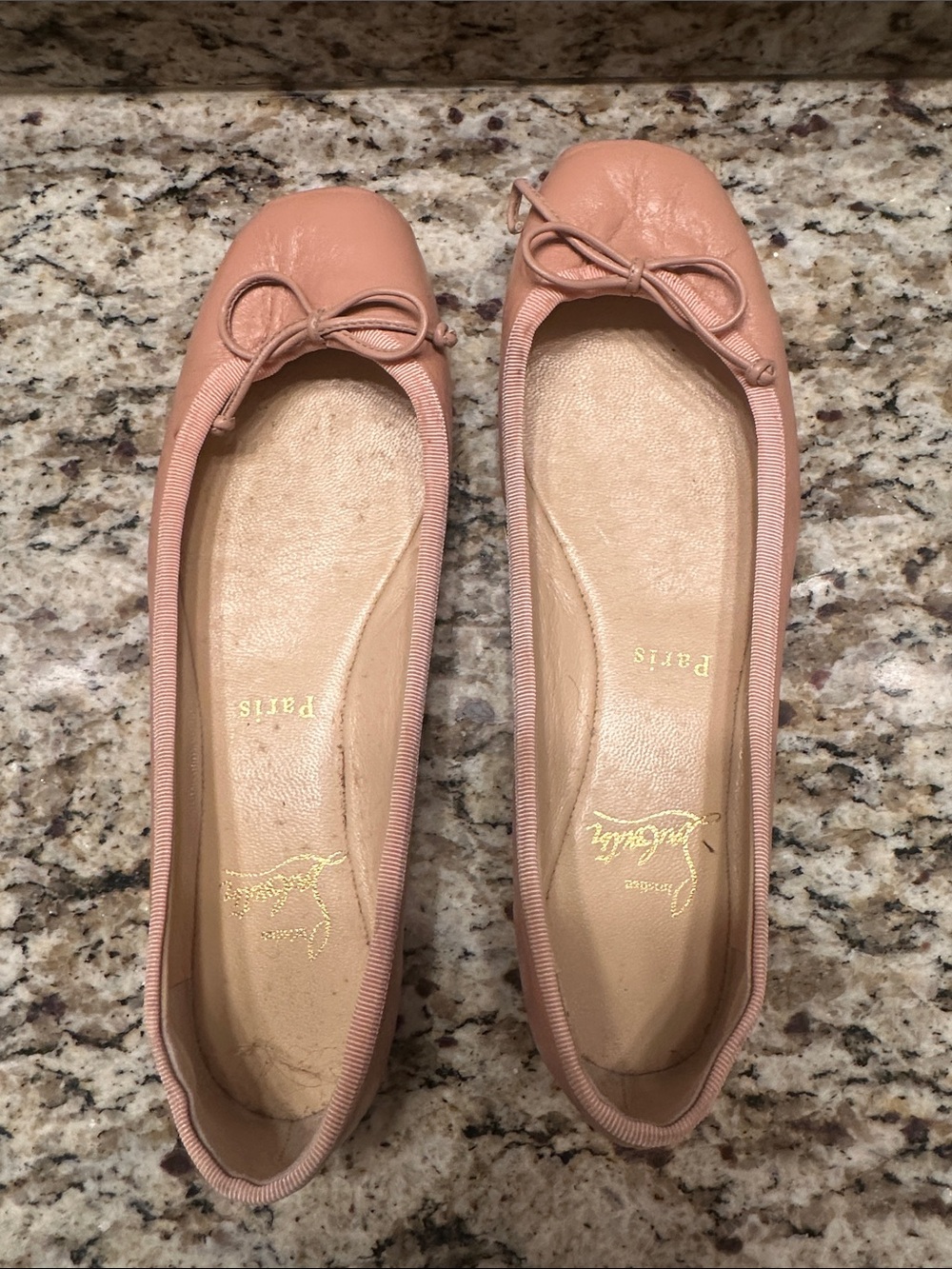 Christian Louboutin Blush Pink Leather Ballet Flats with Bow